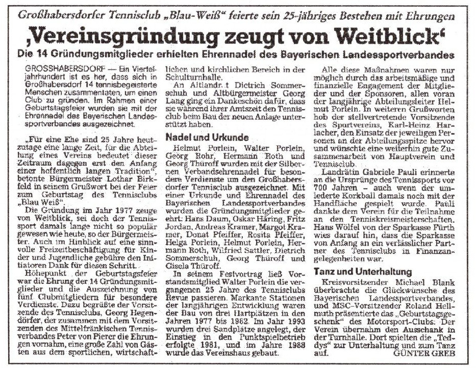 Zeitungsartikel Vereinsgründung sorgt für Weitblick